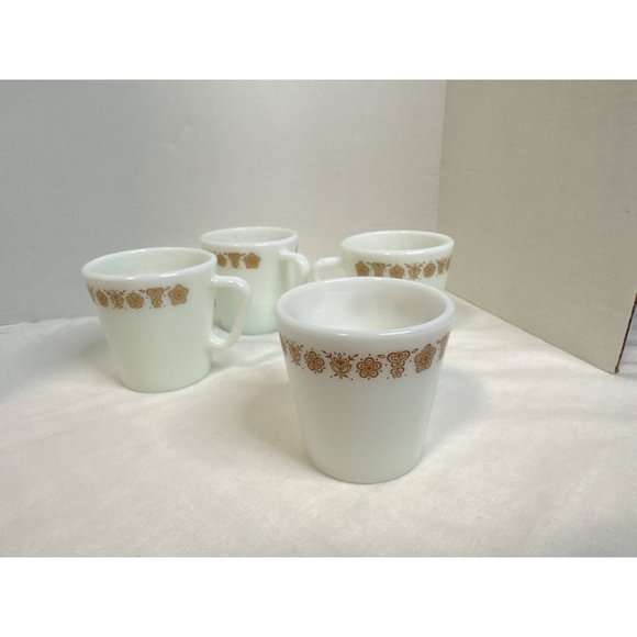 Pyrex Set of Four Butterfly Gold D Handles Coffee Tea Mugs Shower Gift Home - Picture 4 of 5